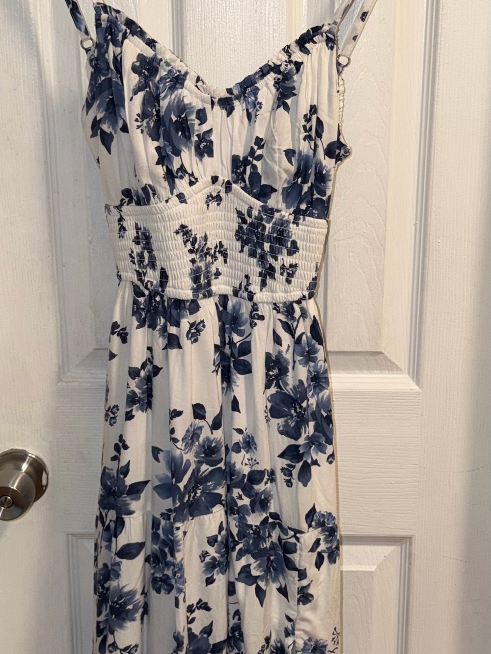 Hollister White Maxi Dress with Blue Floral Print
